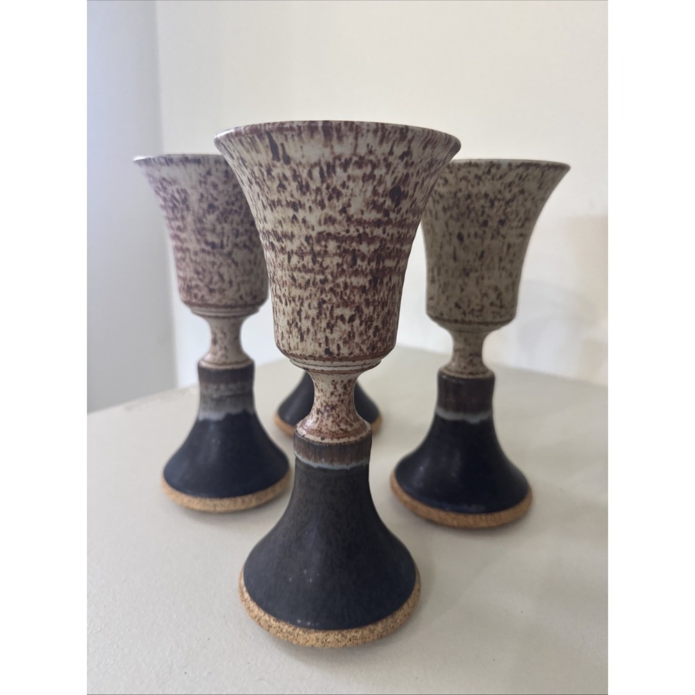 Goblet stemmed Studio Pottery Handmade stoneware‎ brown vintage